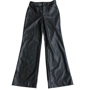 J.Crew Womens Faux Leather Wide Leg Pants Black High Rise Patch Pocket Size 25